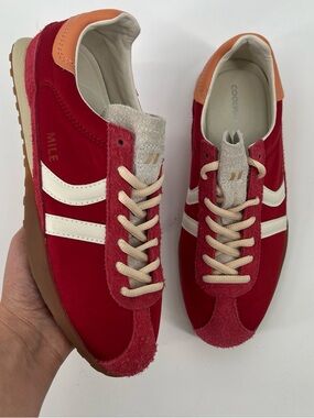 Coolway Mile Red Suede Lace Up Sneakers Shoes with Cream Accents SAMPLE 9